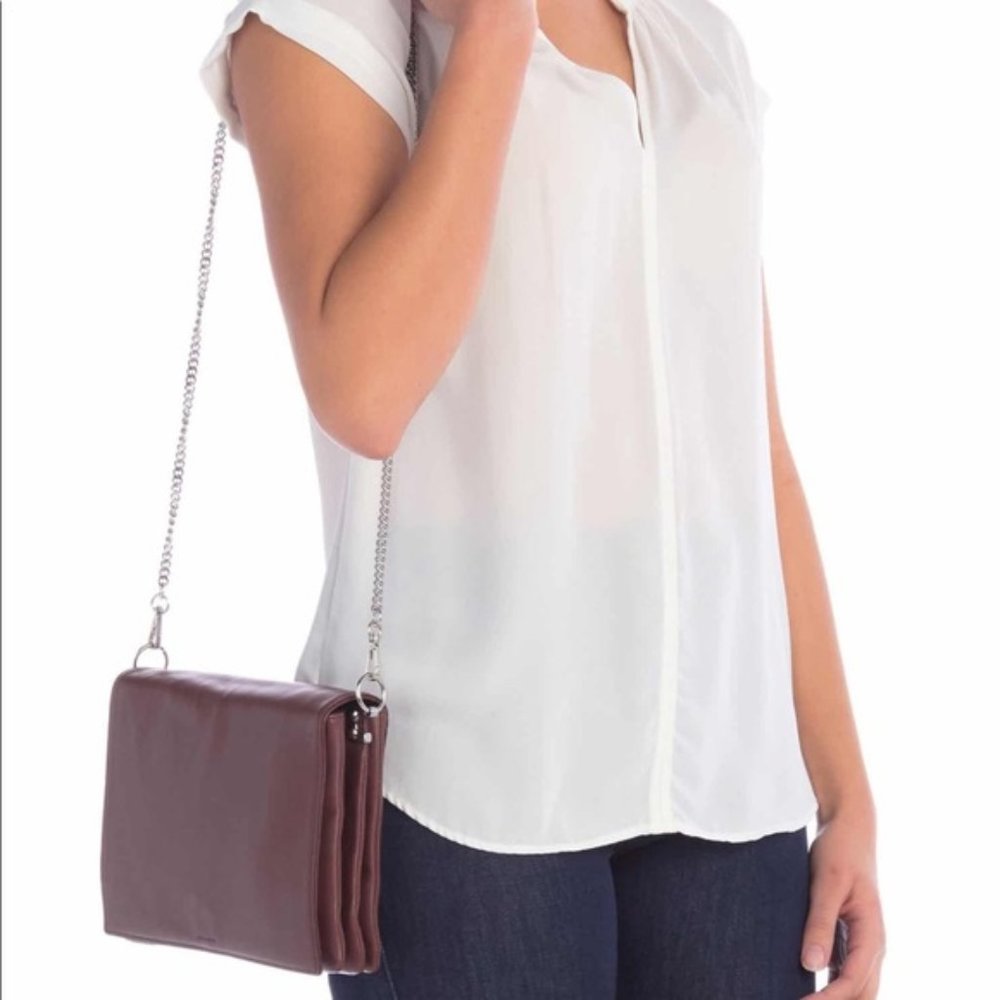 All Saints Zep Lambskin Leather Box Bag Oxblood